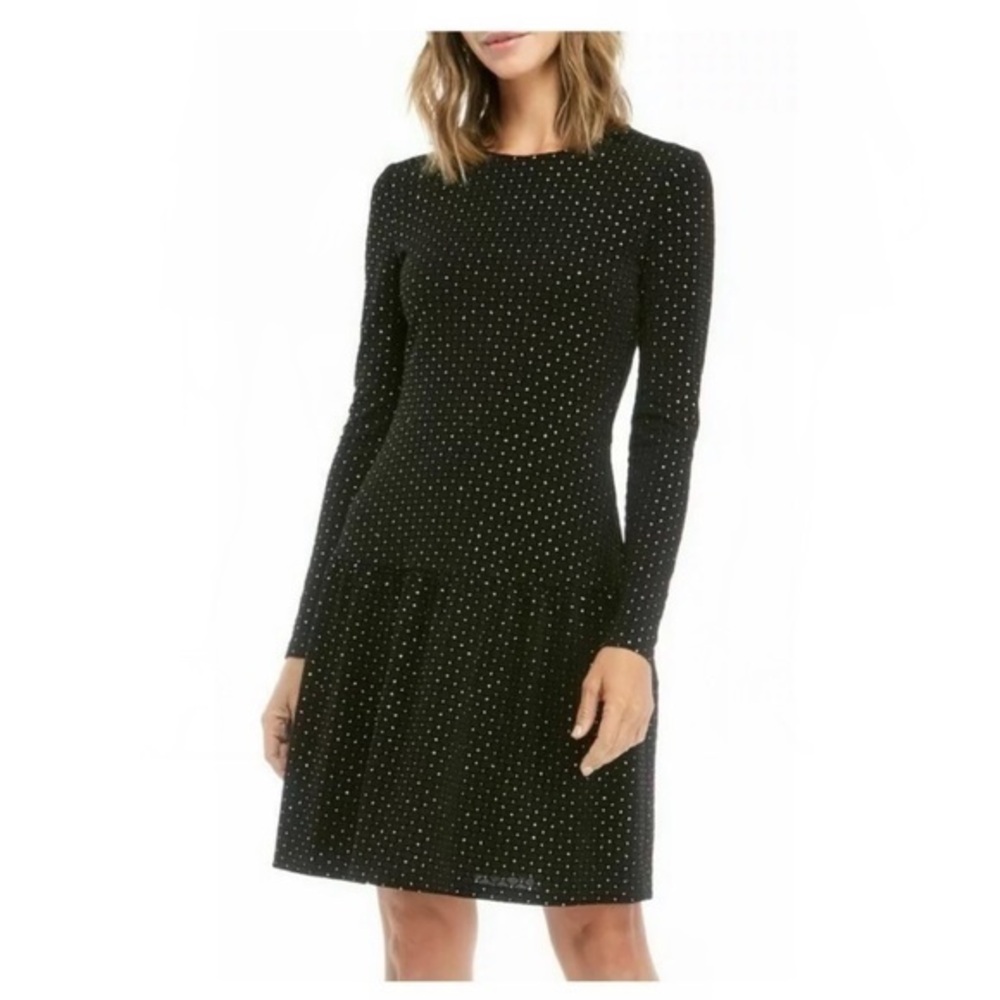 Michael Kors black gold glitter flute hem dress P24